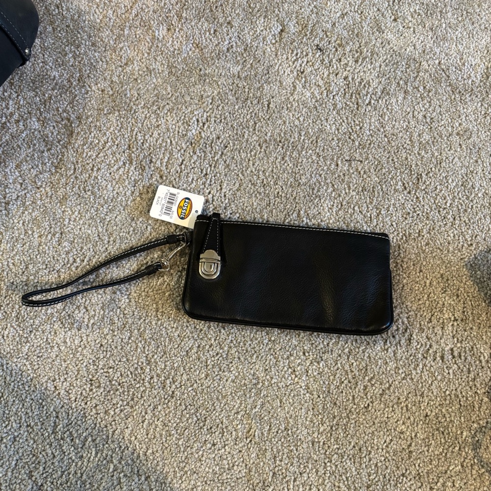 Fossil leather Black Wristlet with Silver Accent
